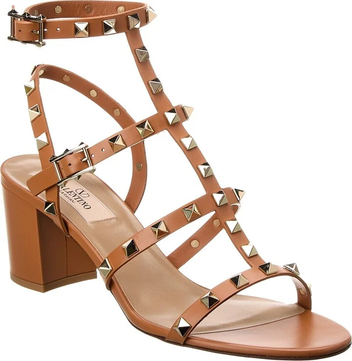 Valentino Rockstud Caged 60 Leather Ankle Strap Sandal