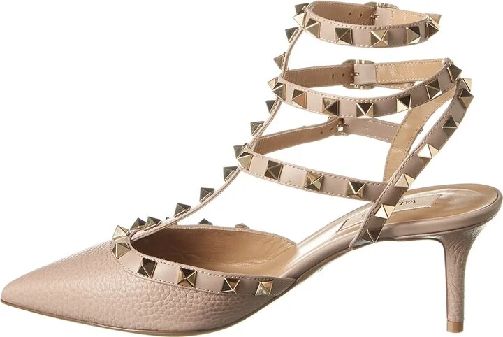 Valentino Rockstud Caged 65 Grainy Leather Ankle Strap Pump - Image 2