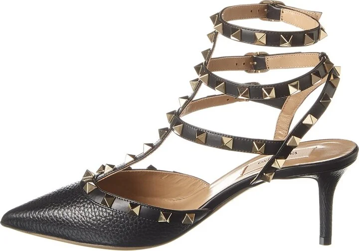 Valentino Rockstud Caged 65 Grainy Leather Ankle Strap Pump - Image 2