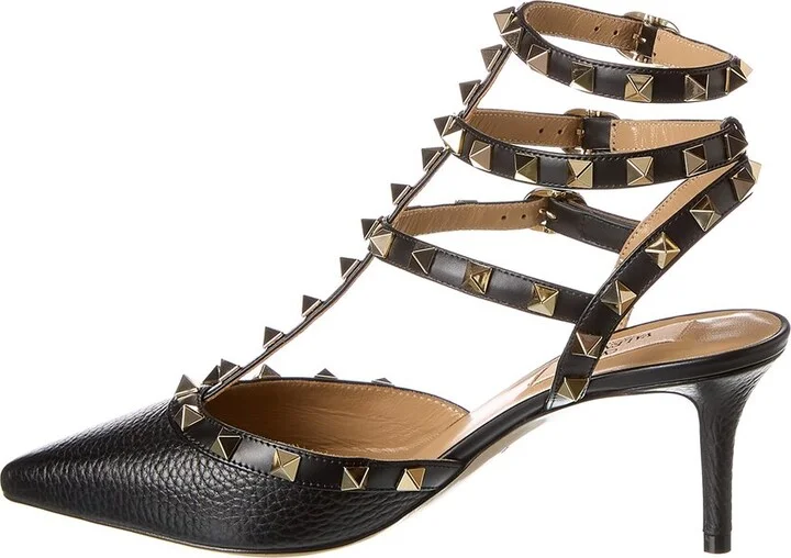 Valentino Rockstud Caged 65 Grainy Leather Ankle Strap Pump - Image 2