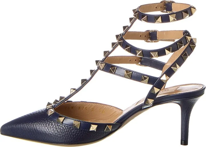 Valentino Rockstud Caged 65 Grainy Leather Ankle Strap Pump - Image 2