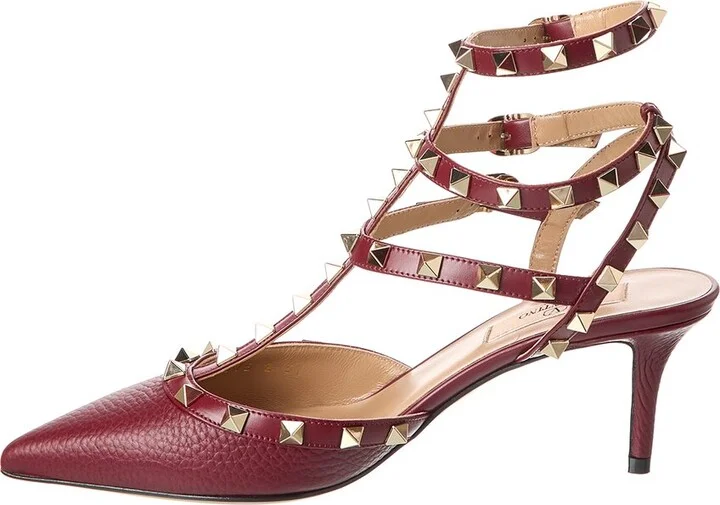 Valentino Rockstud Caged 65 Grainy Leather Ankle Strap Pump - Image 2