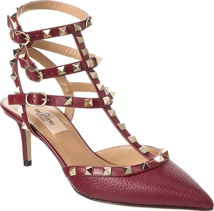 Valentino Rockstud Caged 65 Grainy Leather Ankle Strap Pump