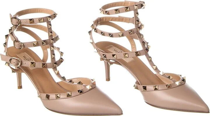 Valentino Rockstud Caged 65 Leather Ankle Strap Pump (Authentic Pre-Loved)