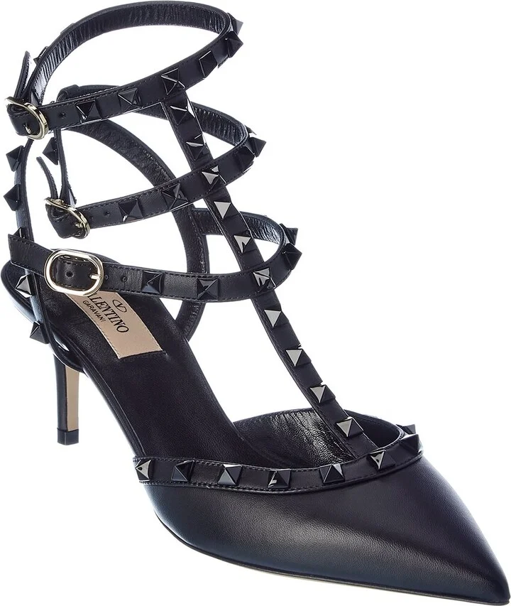 Valentino Rockstud Caged 65 Leather Ankle Strap Pump