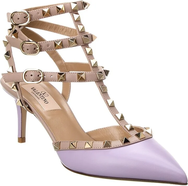 Valentino Rockstud Caged 65 Leather Ankle Strap Pump