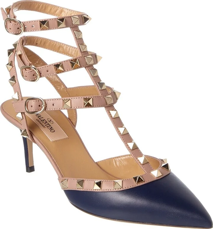 Valentino Rockstud Caged 65 Leather Ankle Strap Pump