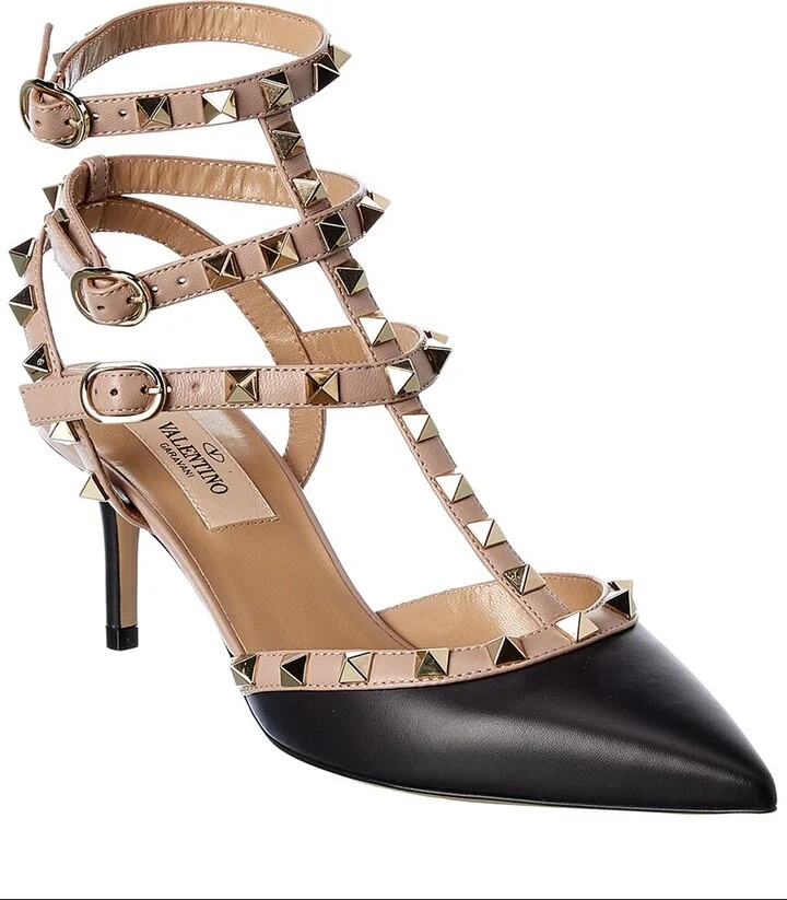 Valentino Rockstud Caged 65 Leather Ankle Strap Pump