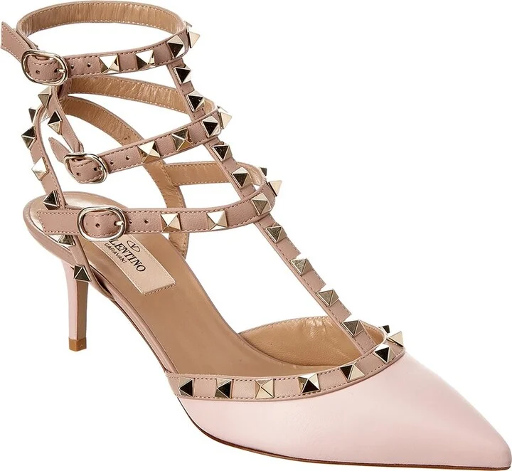 Valentino Rockstud Caged 65 Leather Ankle Strap Pump