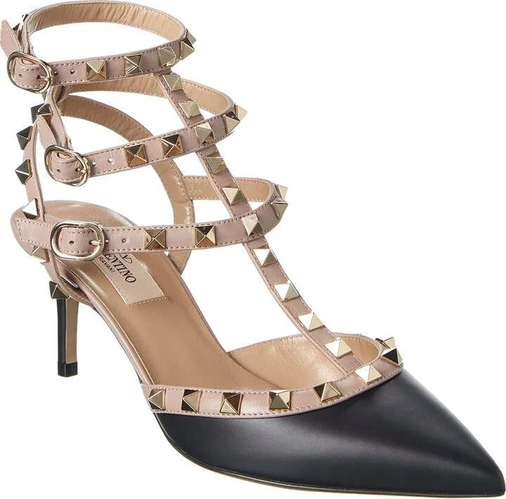 Valentino Rockstud Caged 65 Leather Ankle Strap Pump