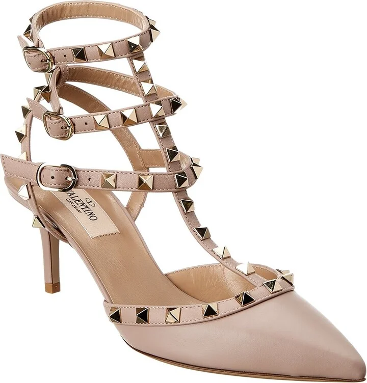 Valentino Rockstud Caged 65 Leather Ankle Strap Pump