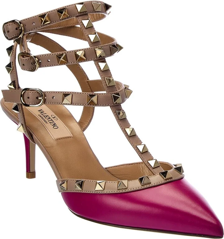 Valentino Rockstud Caged 65 Leather Ankle Strap Pump