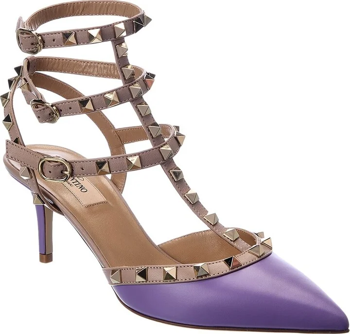 Valentino Rockstud Caged 65 Leather Ankle Strap Pump
