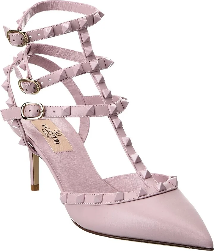 Valentino Rockstud Caged 65 Leather Ankle Strap Pump