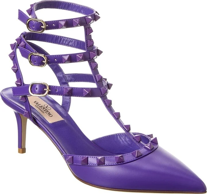 Valentino Rockstud Caged 65 Leather Ankle Strap Pump