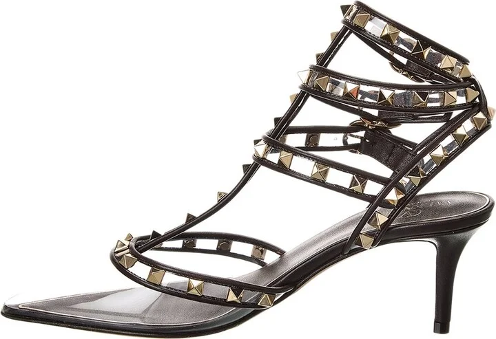 Valentino Rockstud Caged 65 Leather & Vinyl Ankle Strap Pump - Image 2