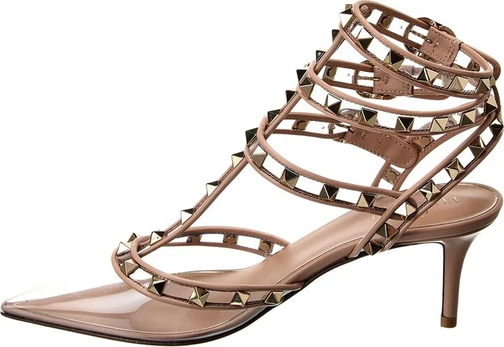 Valentino Rockstud Caged 65 Leather & Vinyl Ankle Strap Pump - Image 2