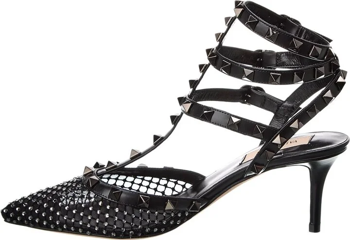Valentino Rockstud Caged 65 Mesh & Leather Ankle Strap Pump - Image 2