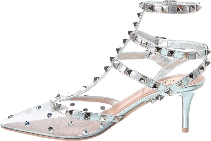 Valentino Rockstud Caged 65 Mesh & Leather Pump - Image 2