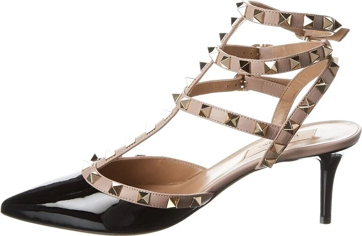 Valentino Rockstud Caged 65 Patent Ankle Strap Pump - Image 2