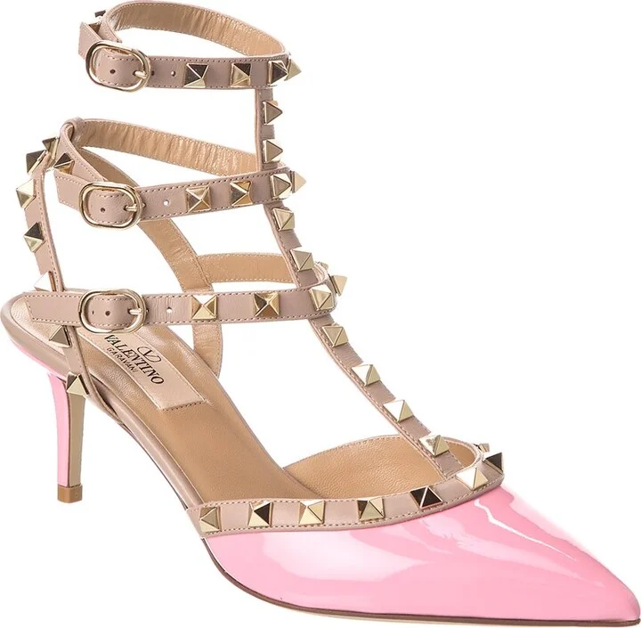 Valentino Rockstud Caged 65 Patent Ankle Strap Pump