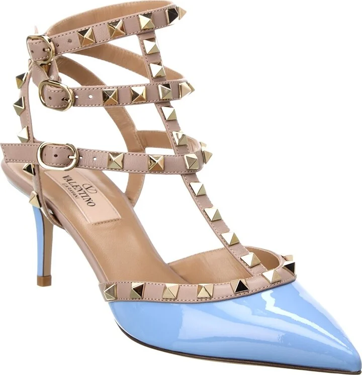Valentino Rockstud Caged 65 Patent Ankle Strap Pump