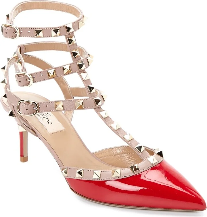 Valentino Rockstud Caged 65 Patent Ankle Strap Pump