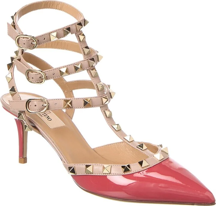 Valentino Rockstud Caged 65 Patent Ankle Strap Pump