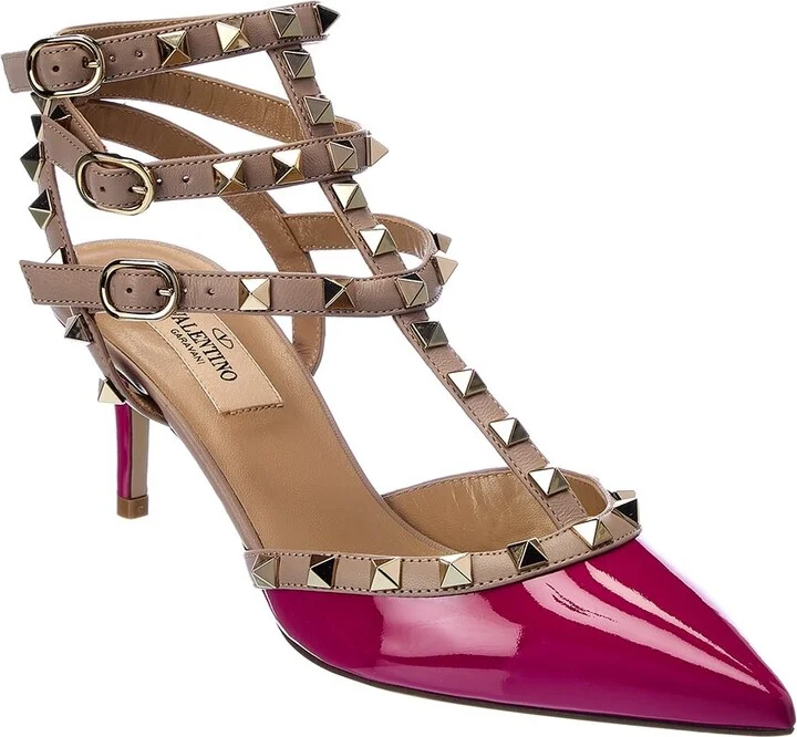 Valentino Rockstud Caged 65 Patent Ankle Strap Pump