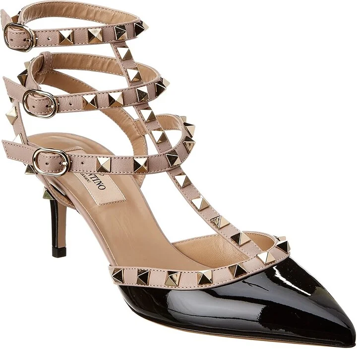 Valentino Rockstud Caged 65 Patent Ankle Strap Pump