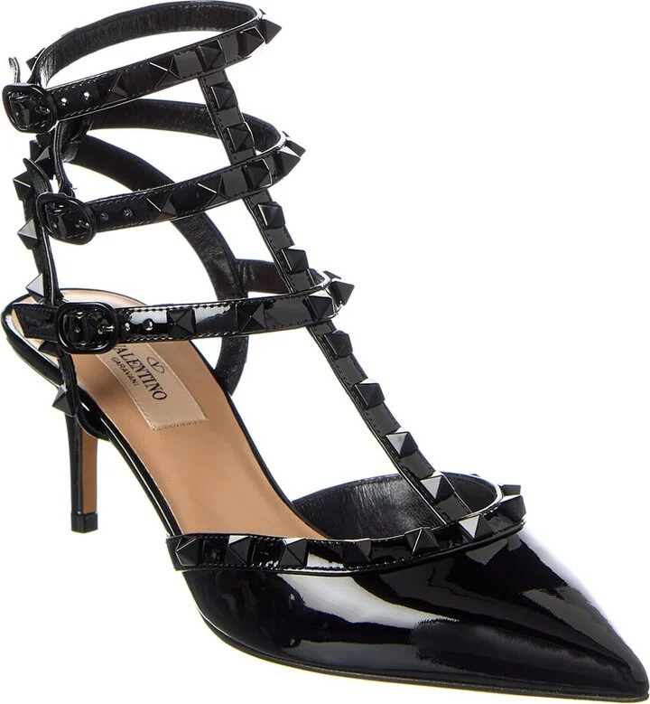 Valentino Rockstud Caged 65 Patent Ankle Strap Pump