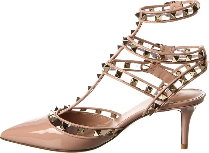 Valentino Rockstud Caged 65 Patent & Vinyl Ankle Strap Pump - Image 2