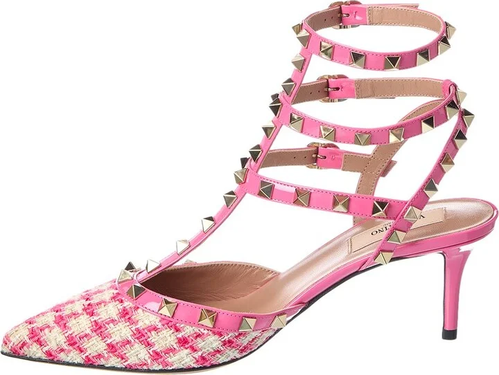 Valentino Rockstud Caged 65 Tweed & Patent Ankle Strap Pump - Image 2