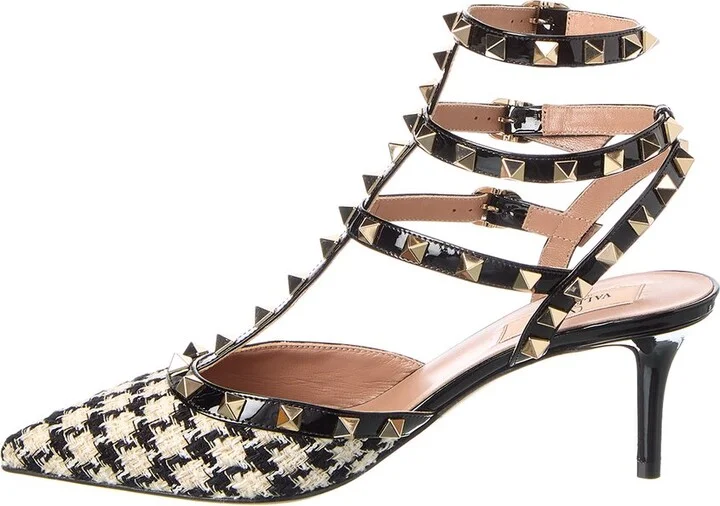 Valentino Rockstud Caged 65 Tweed & Patent Ankle Strap Pump - Image 2