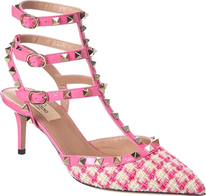 Valentino Rockstud Caged 65 Tweed & Patent Ankle Strap Pump
