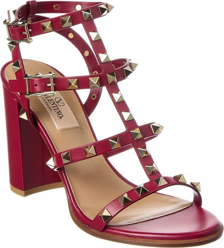 Valentino Rockstud Caged 90 Leather Ankle Strap Sandal