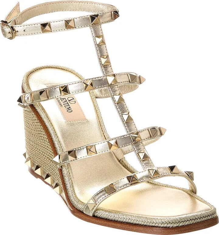 Valentino Rockstud Caged 90 Leather Wedge Sandal