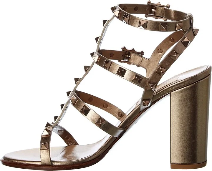 Valentino Rockstud Caged 90 Metallic Leather Ankle Strap Sandal - Image 2