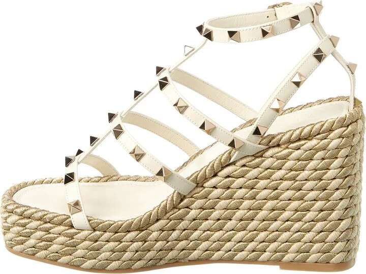 Valentino Rockstud Caged 95 Rope & Leather Wedge Sandal - Image 2