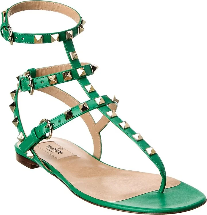 Valentino Rockstud Caged Leather Ankle Strap Sandal