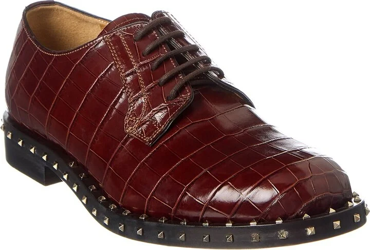 Valentino Rockstud Croc-Embossed Leather Oxford