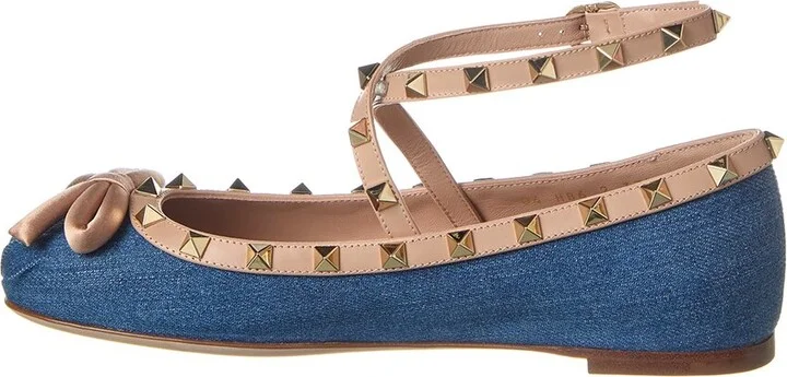 Valentino Rockstud Denim & Leather Ballerina Flat - Image 2