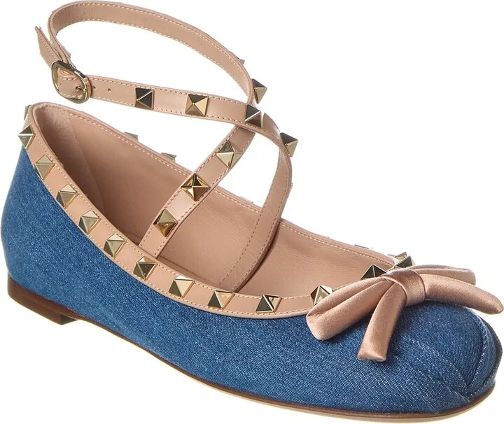 Valentino Rockstud Denim & Leather Ballerina Flat
