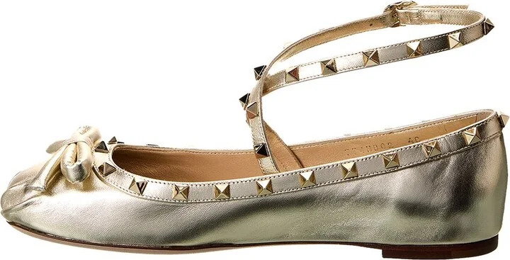 Valentino Rockstud Leather Ankle Strap Ballerina Flat - Image 2