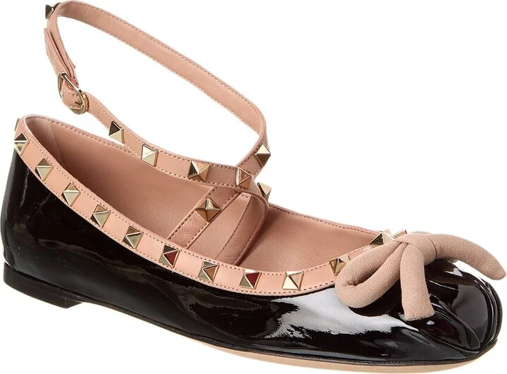 Valentino Rockstud Patent Ankle Strap Ballerina Flat