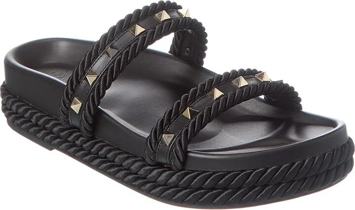Valentino Rockstud Rope & Leather Espadrille