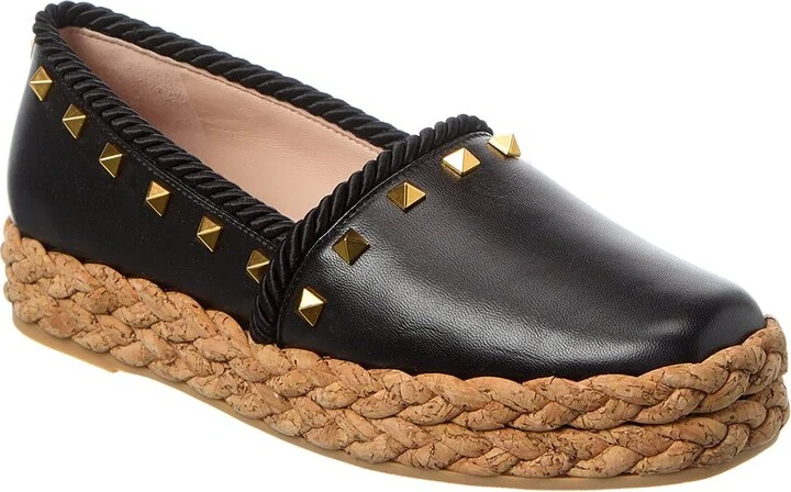 Valentino Rockstud Rope & Leather Espadrille