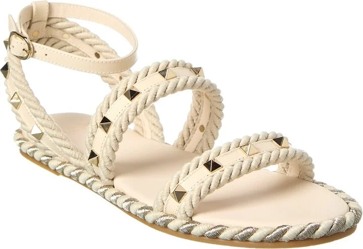 Valentino Rockstud Rope & Leather Sandal
