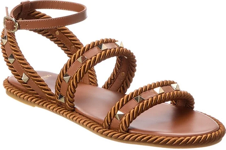 Valentino Rockstud Rope & Leather Sandal