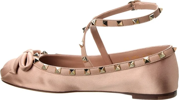 Valentino Rockstud Satin & Leather Ankle Strap Ballerina Flat - Image 2